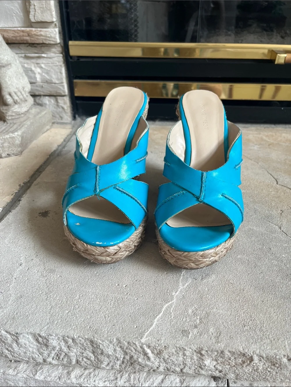 Nine West Turquoise Braided Espadrille Wedges